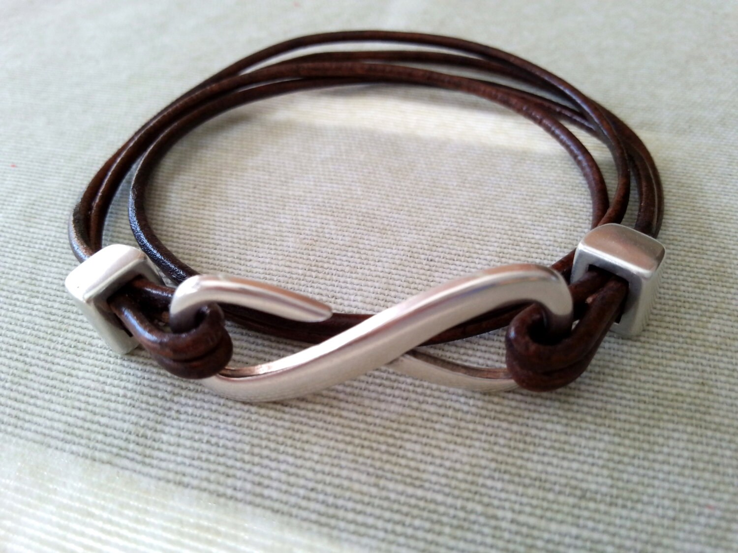 Leather Wrap Bracelet, Infinity Leather Bracelet Silver, Wrap Bracelet Zamak Clasp