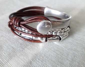Leren wikkelarmband Kralenarmband Manchetarmband Uno de 50 Style Boho-armband Zamak verzilverd