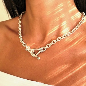 Chain Necklace,Silver Chunky Necklace,Uno de 50 Style Necklace,Choker Chain,Toggle Clasp