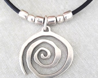 Leather Necklace, Sterling Silver Plated Pendant, Boho Tribal Jewelry