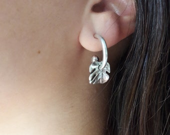 Sterling Silver Plated Hoop Earrings, Boho Leaf Charms