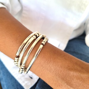 Silver Bracelet Beads,Leather Bracelet, Multilayer Bohemian Bracelet,Wrap Bracelet