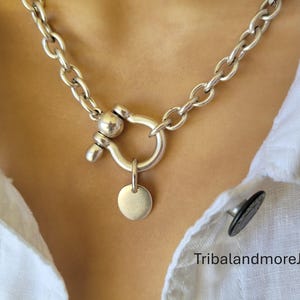 Chain Silver Chunky Necklace Horseshoe,Boho Necklace,Chunky Chain Choker,Chunky Necklace Women Gift