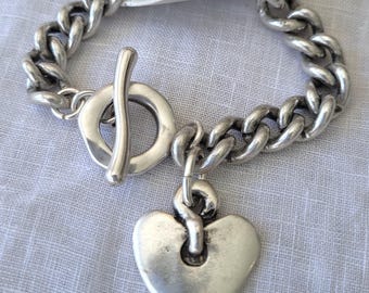 Silver Chunky Bracelet Chain Bracelet Sterling Silver Plated Chain Pendant Uno de 50 Style Bracelet Boho Bracelet Toggle Bracelet