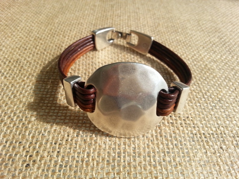 Leather Bracelet Zamak Bracelet Disc Connector Uno de 50 Etsy