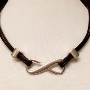 Leather Necklace, Women Zamak Infinity Necklace, Sterling Silver Plated Necklace, Leather Bangle