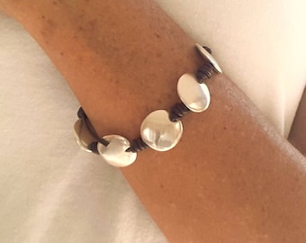 Leather Wrap Bracelet, Sterling Silver Plated Zamak Beads, Boho Woman Bracelet