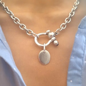 Sterling Silver Plated Chunky Horseshoe Chain Choker Necklace Women Gift