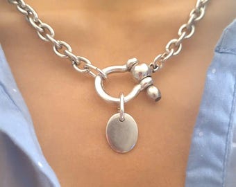 Sterling Silver Plated Chunky Horseshoe Chain Choker Necklace Women Gift