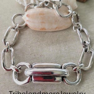 Chunky Silver Bracelet,Silver Chunky Chain Bracelet,Bold Bracelet,Silver Chain Bracelet for Women,Layering Toggle bracelet Bangle Bracelet