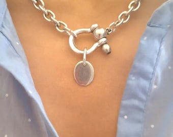 Sterling Silver Plated Chunky Horseshoe Chain Choker Necklace Women Gift