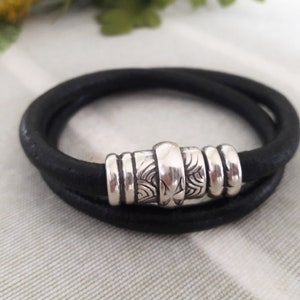 Leather Wrap Bracelet Long Magnetic Clasp, Zamak Silver Plated, Men&#39;s Leather Bracelet, Women&#39;s Leather Bracelet