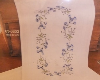 Table Topper Embroidery Kit by Permin of Copenhagen, #27-6803, White Cotton with Blue Flowers, 32" by 32"