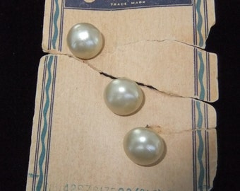 Costumakers Faux Pearl Buttons on Original Card, Set of 3, Made in U.S.A.