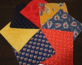 3 1 2 quot by 3 1 2 quot Squares in Blue, Navy, Golden Yellow, and Orange, Vintage Quilting Cotton Print Fabrics 305