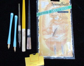 Group of Speedball and Calligraphy Pens and Quills