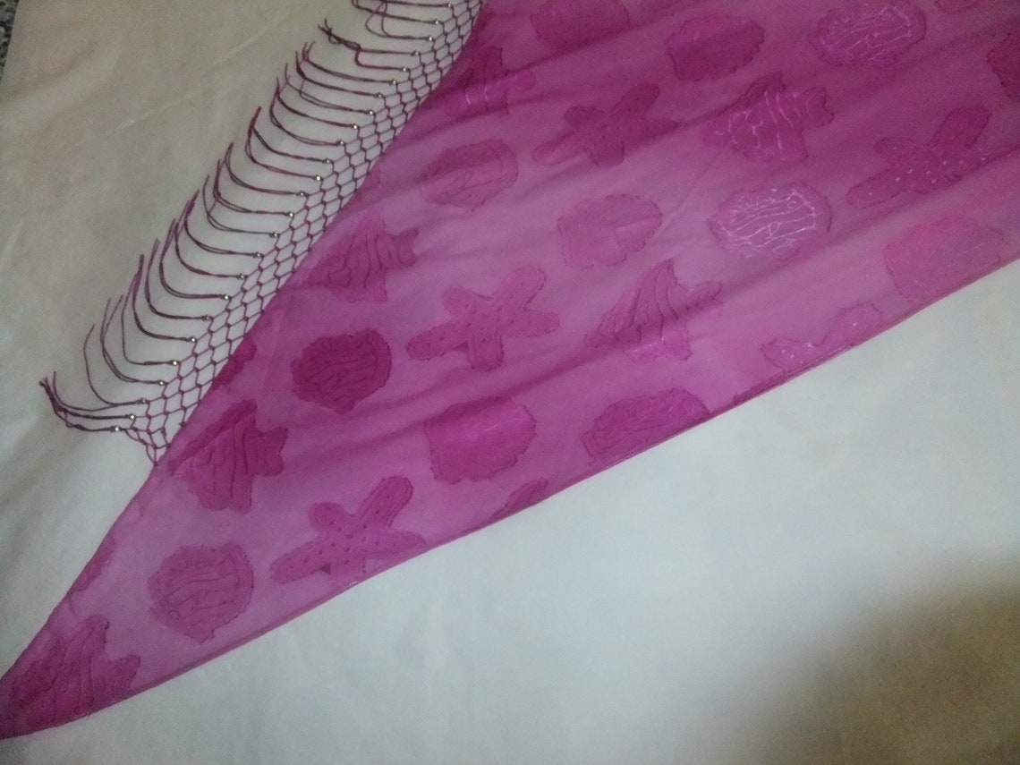 Berry Pink Terivoile Shawl Triangle Shape With Silver Beads Etsy UK