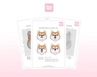 Tan Shiba Inu Cross Stitch Pattern Bundle | 4 Pixel Art Designs | Dog PDF Instant Download