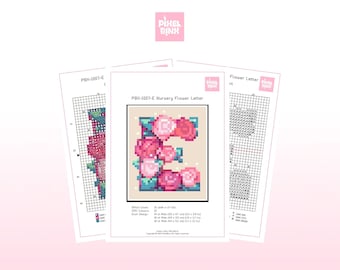 Flower Nursery Letter E Cross Stitch Pattern | Baby Shower Gift PDF | Floral Initial Stitch