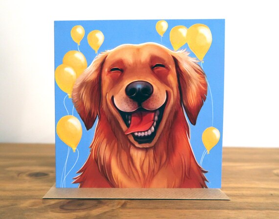 Happy Golden Retriever Birthday Card Blue | Etsy