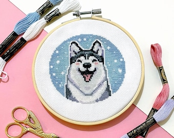 Husky in the Snow Cross Stitch Pattern | Siberian Husky Dog PDF | Beginner Winter Stitch