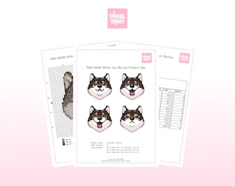 Black Shiba Inu Cross Stitch Pattern Bundle | 4 Pixel Art Designs | Beginner Dog PDF