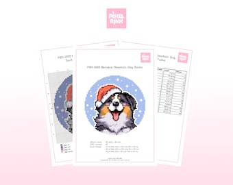 Santa Bernese Mountain Dog Cross Stitch Pattern | Christmas Dog PDF | Beginner Festive Craft