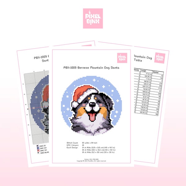 Santa Bernese Mountain Dog Cross Stitch Pattern - Instant PDF Download