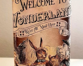 Alice in Wonderland Bottle: Hand-Painted Mad Hatter Tea Party Decor