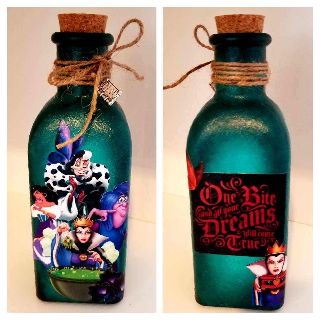 Disney villain bottle. Disney villain decor. Disney villain Etsy