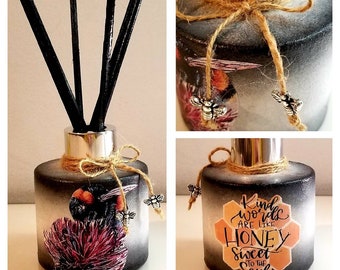 Bee diffuser. Beautiful bee refillable reed diffuser. Save the bees. Diffuser bottle. Reed diffuser. Home fragrance. Bee gift.