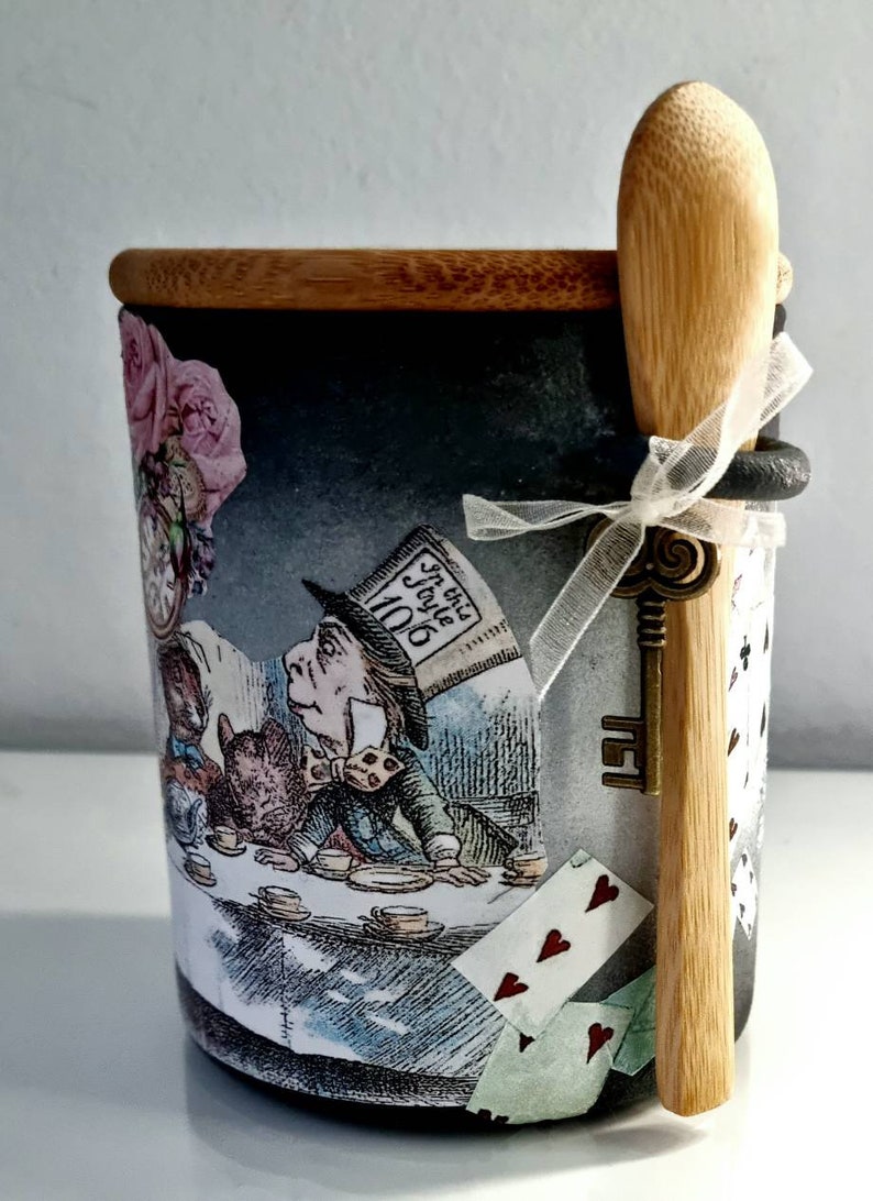 Alice in wonderland bath salt jar. Alice in wonderland decor. Alice in wonderland gift. Mad Hatters tea party. Bath salt storage. image 6