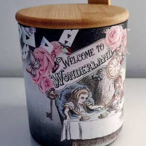 Alice in wonderland bath salt jar. Alice in wonderland decor. Alice in wonderland gift. Mad Hatters tea party. Bath salt storage. image 3