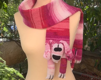 Knit Dog Scarf Pink Animal Scarf for Kids and Adults