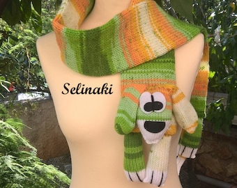 Knit Dog Scarf Green Yellow Animal Scarf for Kids and Adults