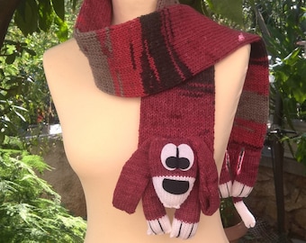 Knit Dog Scarf Burgundy Animal Scarf For Kids and Adults