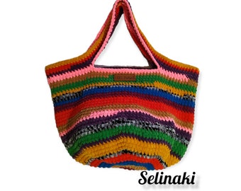 Handmade Crochet Velvet Vegan Colorful Stripes Bag