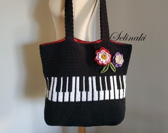 Handmade Piano Bag Music Shoulder Bag Crochet Knitted