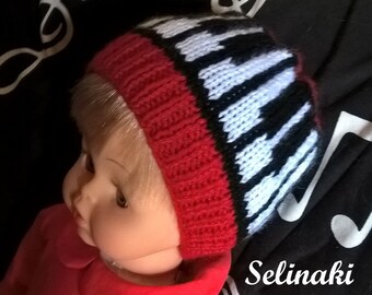 Newborn Baby Knit Piano Music Hat Keyboard Red Beanie 0-4 months