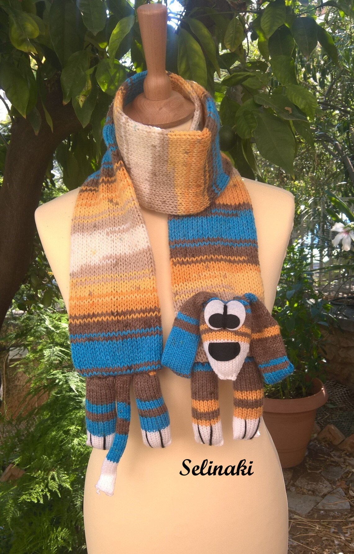 Knit Dog Scarf Blue Brown Yellow Animal Scarf for Kids and Etsy