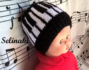 Newborn Baby Knit Piano Music Hat Keyboard Black Beanie 0-4 months