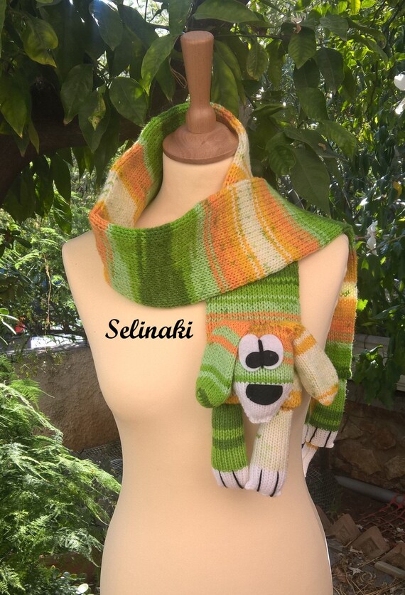 Knit Dog Scarf Green Yellow Animal Scarf for Kids and Adults Etsy
