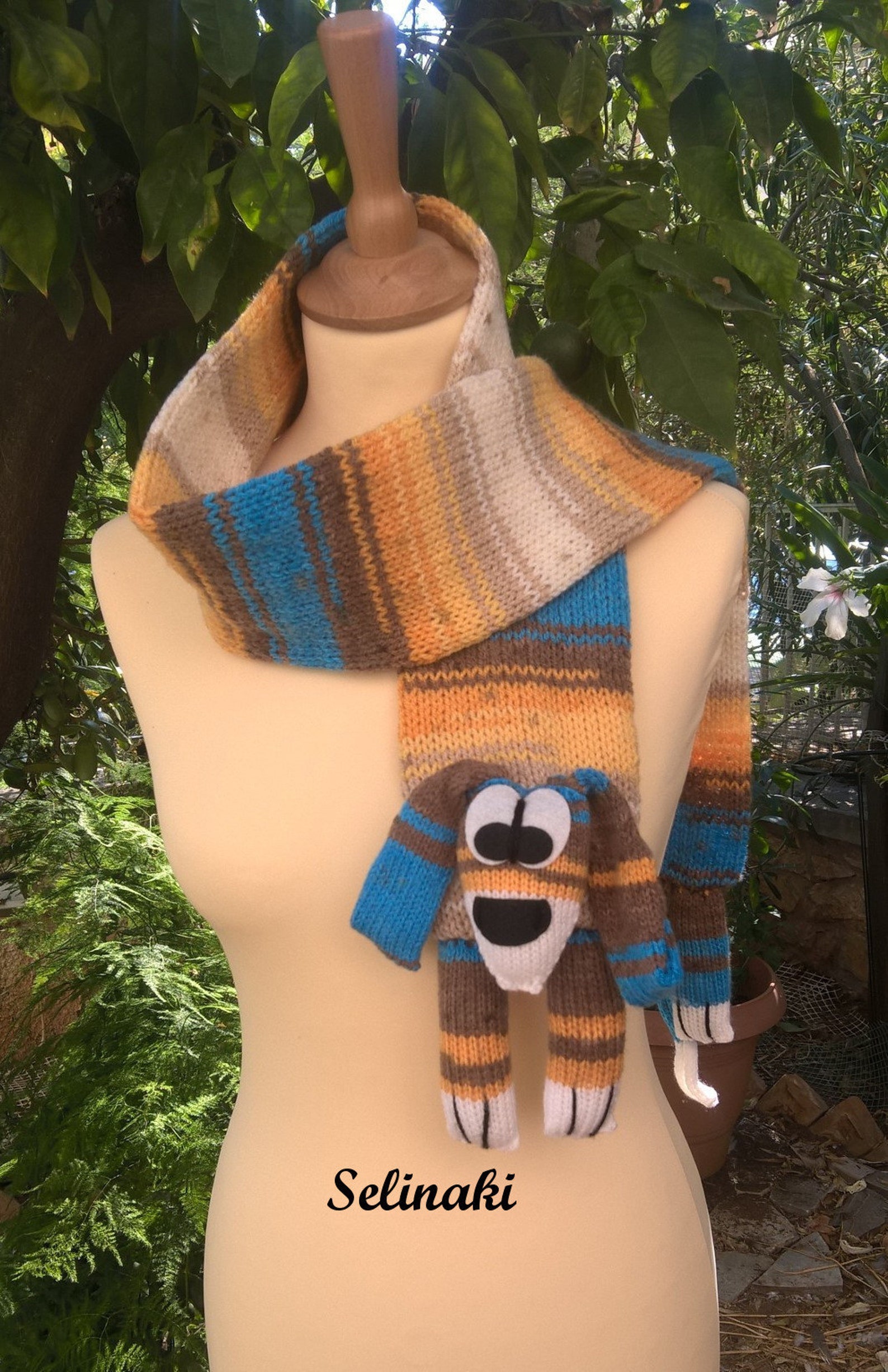 Knit Dog Scarf Blue Brown Yellow Animal Scarf for Kids and Etsy