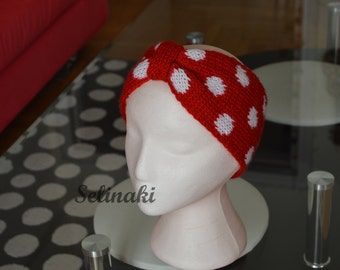 Knit Polka Dot Headband Red Ear Warmer