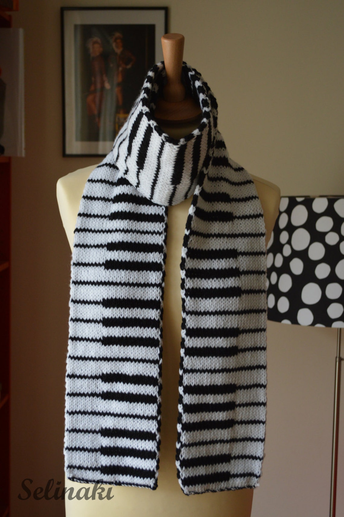 Knit Piano Scarf Black and White Keyboard by Selinaki Etsy