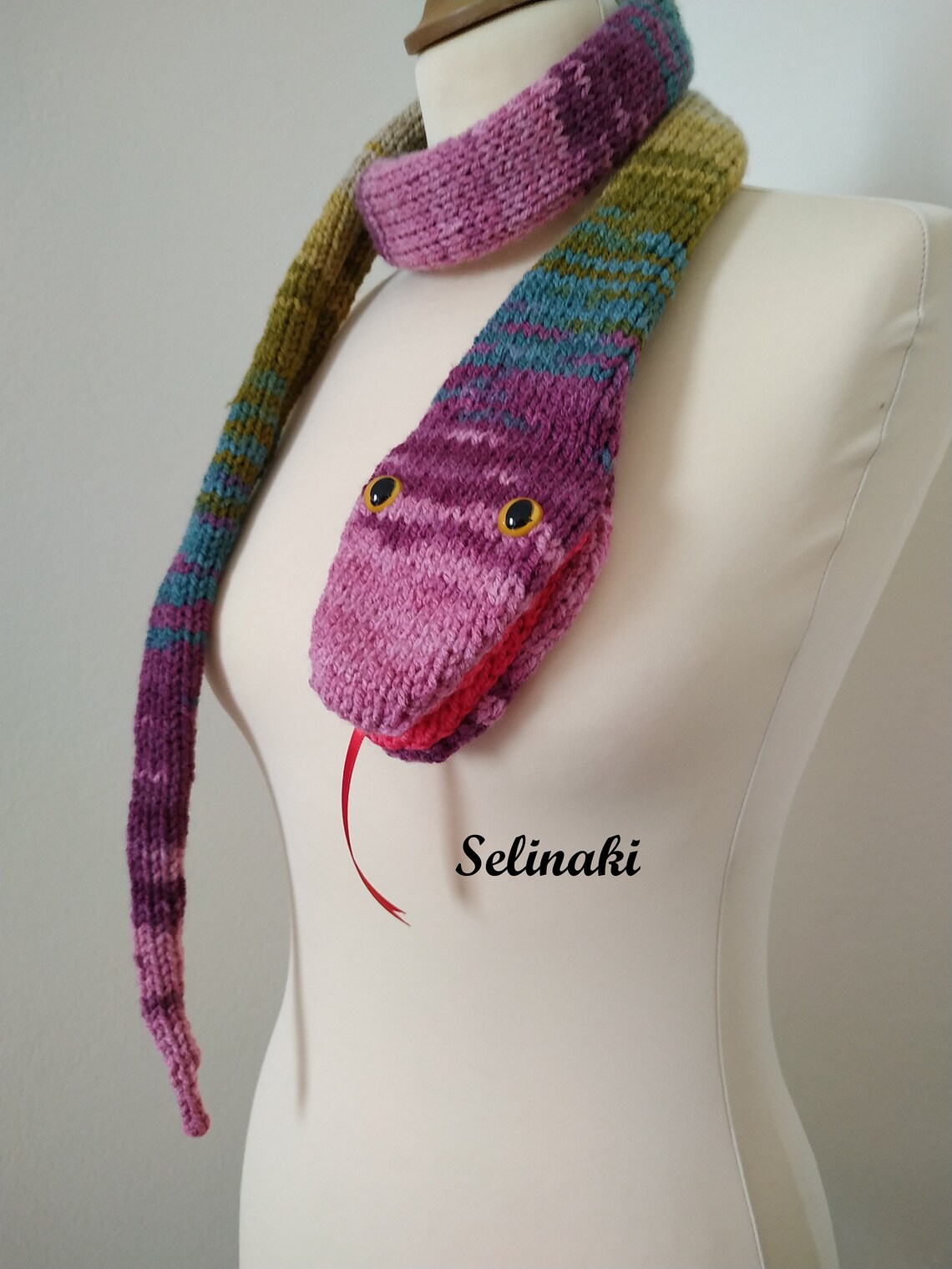 Knit Snake Scarf Animal Scarf Pink Blue Green Etsy