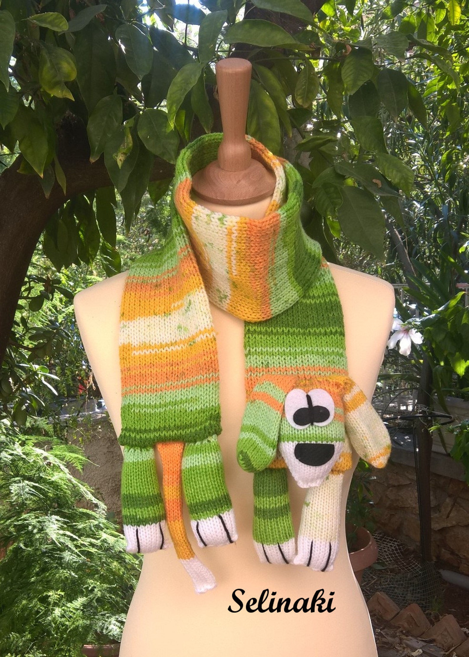 Knit Dog Scarf Green Yellow Animal Scarf for Kids and Adults Etsy