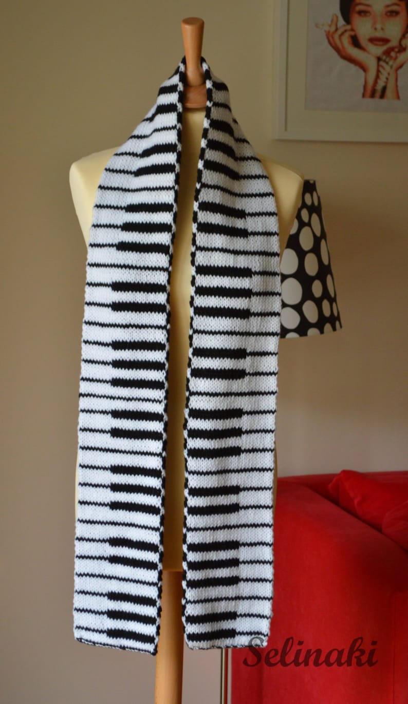 Knit Piano Scarf Black and White Keyboard by Selinaki Etsy