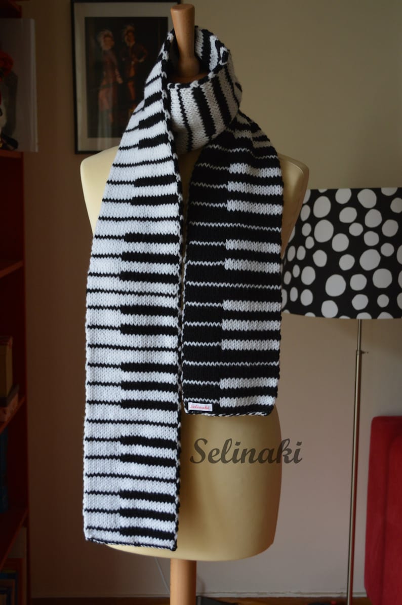 Knit Piano Scarf Black and White Keyboard by Selinaki Etsy
