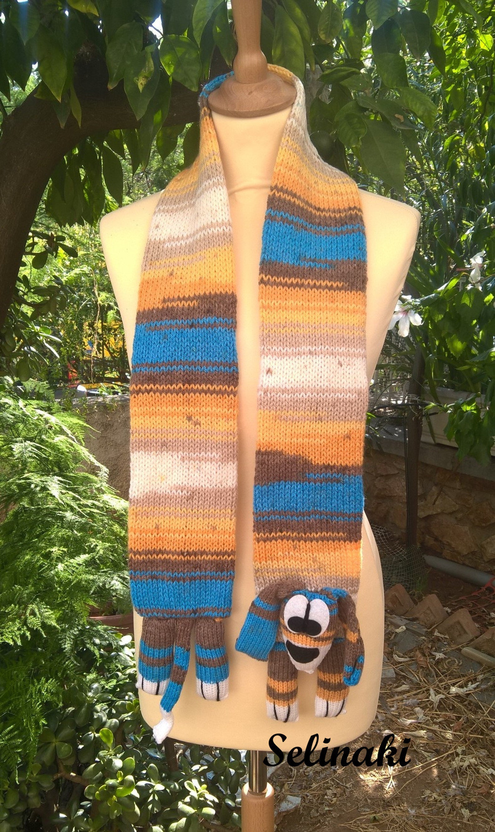 Knit Dog Scarf Blue Brown Yellow Animal Scarf for Kids and Etsy